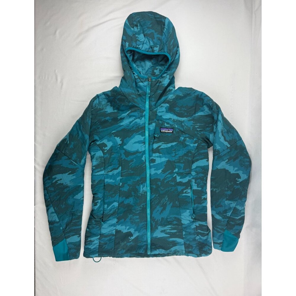 PATAGONIA NANO-AIR HOODY Full Zip Womens Jacket Camouflage Hood Elwha Blue S - Picture 2 of 7